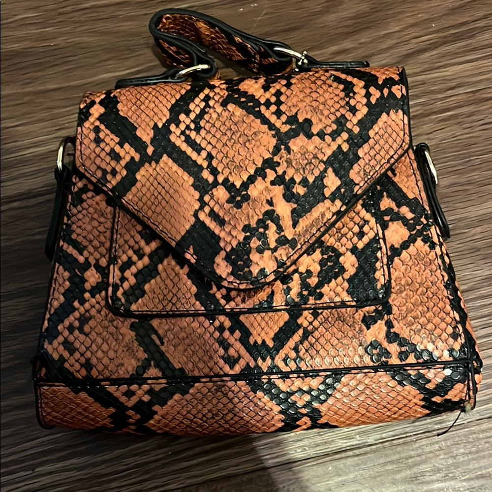 SHEIN Orange and Black Mini Snake Print Bag
